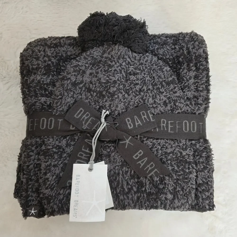 Barefoot Dreams CozyChic Pom Pom Beanie & Oversized Scarf Set Expresso Cocoa NWT